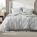 Bedsure Twin XL Comforter Set - Extra Long 5 Pieces Dorm Bedding Sets, GentleSoft™ Pinch Pleat Light Grey Bed in a Bag with Pintuck Comforter, Sheets, Pillowcase & Sham