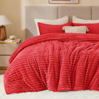BEDELITE Fleece Twin Comforter Set -Super Soft & Warm Fluffy Red Bedding, Luxury Fuzzy Heavy Bed Set for Winter with 1 Pillow case