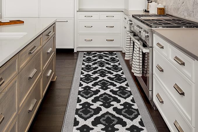 Custom Length Cut to Size Fleur de Lis Inspired Carpet Runner Rug for Hallways, Non Slip Rubber Backed, 31 inch Wide X Customized Length, Royal Grey, 31 inch X 16 feet