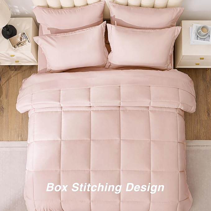 Love's cabin Twin XL Comforter Set Blush Pink, 5 Pieces Twin XL Bed in a Bag, All Season Bedding Sets with 1 Comforter, 1 Flat Sheet, 1 Fitted Sheet, 1 Pillowcase and 1 Pillow Sham