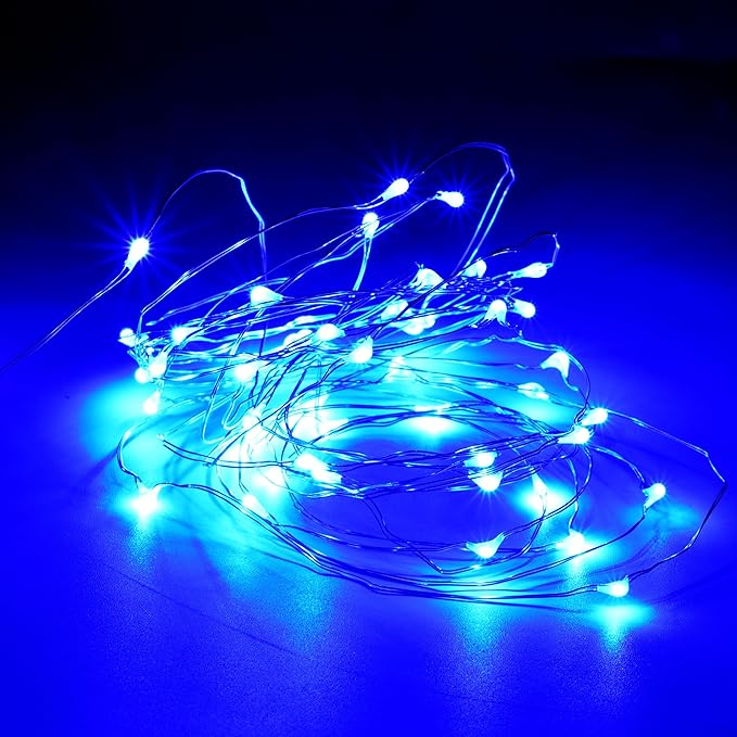Karlling USB Plug in LED Fairy Lights,5 Packs of 50 LED Bulbs 16 Ft Silver Wire Waterproof Starry String Lights for Bedroom Patio Garden Party Wedding Commercial Lighting (Blue)