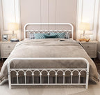 YALAXON Vintage Sturdy Queen Size Metal Bed Frame with Headboard and Footboard Basic Bed Frame No Box Spring Needed (Queen,White)
