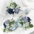 Wedding Artificial Bridesmaid Bouquet - 7 Inch Pre-Made Silk Bridesmaids Flowers Bouquet Small Bridal Bouquet for Bridesmaid for Rustic Vintage Wedding Ceremony Anniversary -Navy Blue