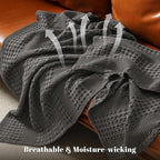 PHF 100% Cotton Waffle Weave Throw Blanket, Soft Lightweight Breathable Cozy Throws for Couch Bed Sofa, Luxury Aesthetic Woven Blanket for Home Decor & Office, 50"x60", Charcoal Grey