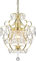 Small Crystal Chandelier for Bedroom, 90% Pre-Assembled 1 Light Gold Chandelier, Mini Acrylic Crystal Ceiling Light Fixture Charming for Girls Room, Closet, Bathroom, Entryway, Dining Room