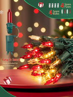 Hopolon Christmas Lights Indoor Outdoor, 2 Pack 13 FT 50 Count Incandescent Mini String Light, Green Wire Christmas Tree Lights Waterproof for Holiday Wedding Valentine's Day Decor, Red and Clear
