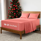 Mellanni Extra Deep Queen Sheets - 4 PC Iconic Collection Bedding - Hotel Luxury, Ultra Soft, Cooling Bed Sheets - Wrinkle, Fade, Stain Resistant (Queen, Coral)
