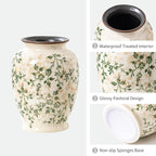 Vintage Green and Beige Vase, Round Ceramic Floral Vases, Retro Ice Cracked Chinoiserie Vase for Home Decor, Living Room, Bookshelf, Office, Grand Millennial Decor, Rustic Table Centerpiece 8 Inch
