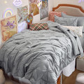 Bedsure Twin Comforter Set Grey - Bed in a Bag Twin Size Bedding 5 Pieces, GentleSoft™ Pintuck Bed Set Gift for Family, Pinch Pleat Grey Comforter with Sheets, Pillowcase & Sham