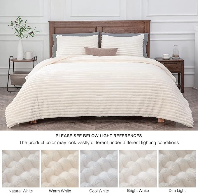 BEDELITE Fleece Twin Comforter Set -Super Soft & Warm Fluffy Cream White Bedding, Luxury Fuzzy Heavy Bed Set for Winter with 1 Pillow case