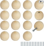 FoDau770 30pcs Unfinished Wood Knobs, Round Ball Cabinet Knobs Vintage Drawer Pulls, Natural Wooden Cabinet Hardware for Furniture Drawer Dresser Wardrobe Cupboard - 1" Diameter