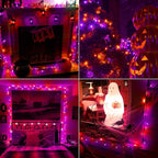 BrizLabs Orange Purple Halloween Lights, 33ft 100 LED Battery Halloween Lights, 8 Modes Orange Purple String Light with Timer, Indoor Outdoor Mini Battery Light for Outside Tree Bedroom Patio Decor
