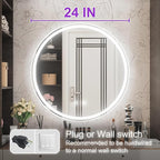24 Inch Round LED Bathroom Mirror,Front & Backlit Lighted Bathroom Vanity Mirror, 6000K, CRI 90+, Dimmable, Touch, Anti-Fog