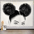 Batmerry Black Woman Afro American Tapestry, Black Woman with Shirt Graphic Tee Visit Hair Afro Girl Picnic Mat Beach Towel Wall Art Decoration for Bedroom Living Room, 39.4 x 59.1 Inches, Black