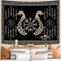 OSUNBD Nordic Vikings Tapestry, Small 6040 inches Soft Flannel, Vegvsir Symbol Twins Dragons Celtic Rune Scandinavian Aesthetic Mythology Tapestry Wall Hanging for Bedroom Living Room Decor