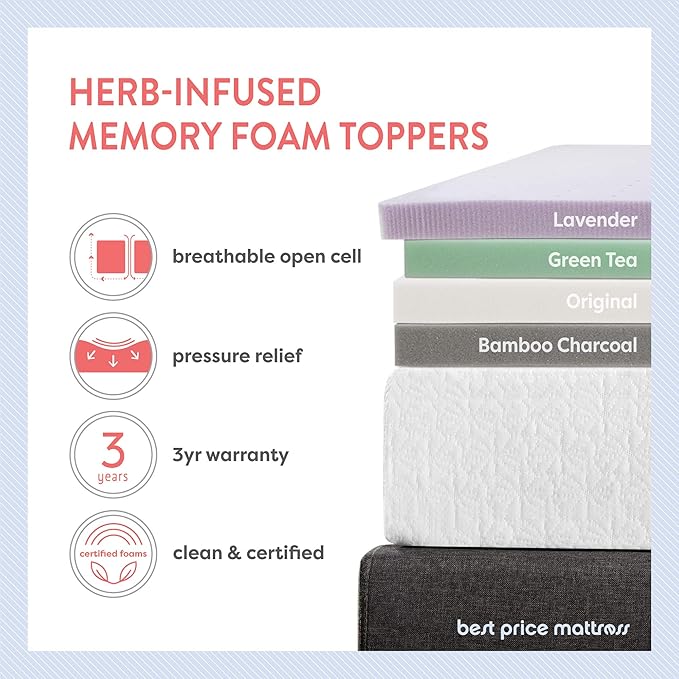 Best Price Mattress 2.5 Inch Ventilated Memory Foam Mattress Topper, CertiPUR-US Certified, King White