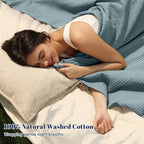 PHF 100% Cotton Waffle Weave Blanket Queen Size for Bed,Snag Proof Lightweight Breathable Moisture-Wicking Throw for Couch,Great for Layering in Cold Weather,Machine Washable, Home Decor Gift-Ocean