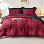 HYMOKEGE Red & Black Twin Comforter Set Seersucker 5 Pieces, All Season Luxury Bed in a Bag for Bedroom, Bedding Set with Comforters, Sheets, Pillowcase & Sham