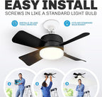 Bell+Howell Socket Breeze Socket Fan Light with Remote, Portable Small Ceiling Fans with Lights for Bedroom, Kitchen, Living Room, Ceiling Fan with Light 3500K, 1000 Lumens, Screws into E26/E27