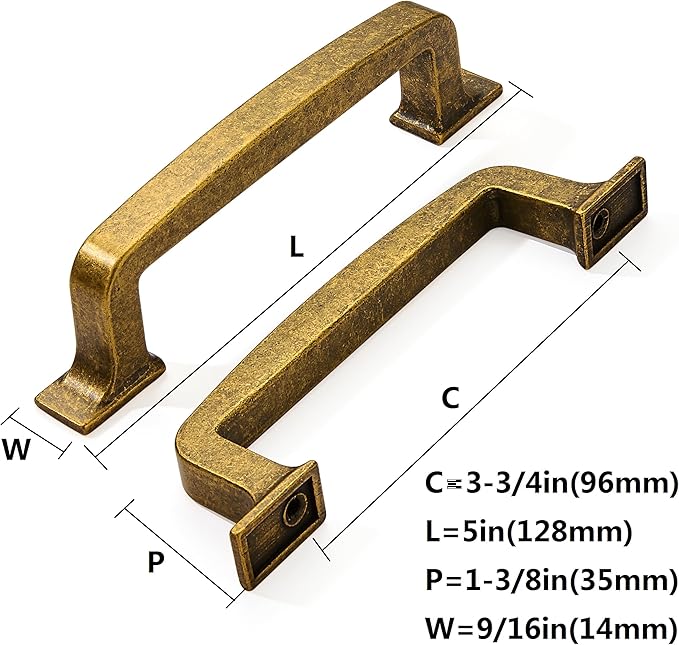 Khtumeware 10 Pack 3-3/4 Inch Antique Brass Cabinet Pulls Vintage Drawer Pulls Kitchen Cabinet Hardware Cupboard Handles