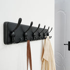 Dseap Coat Rack Wall Mounted - 24" Long 6 Tri Hooks, Heavy Duty Wooden Wall Coat Hanger Coat Hook for Clothes Hat Jacket Clothing, Black
