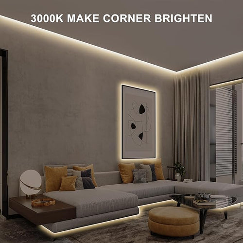 32.8ft COB Led Strip Light with Remote, 3000K Dimmable Bright Warm White Led COB Strip Light, White Continuous Led Strip Light for Mirror, Stair, Cabinet, Room