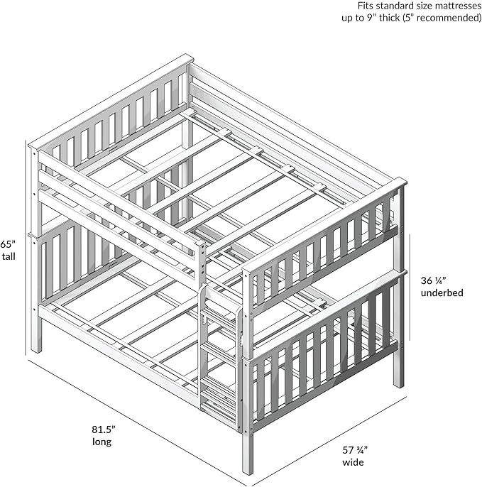 Max & Lily Full Over Full Bunk Bed with Ladder, Solid Wood Platform Bed Frame for Kids, 14" Safety Guardrails, Easy Assembly, No Box Spring Needed, Natural