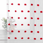 MYSKY HOME Short Curtains for Bedroom 54 Inches Long Merry Christmas Red Pom Pom White Sheer Curtains Kitchen Bathroom Nursery Boys Kids Room Rod Pocket 2 Pieces Small Window 52" x 54"