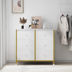 BOLUO White Dresser for Bedroom 6 Drawer Small Dresser Organizers Fabric Storage Chest Tower Dressers Unit for Closet Nursery Hallway Office, Kids and Adult Modern Gold