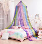 Rainbow Bed Canopy for Girls, X-Large Princess Bed Canopy Rainbow Bedroom Accessories Decor,Girls Mosquito Net Dome Canopy for Twin to King Size Bed