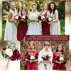 Artificial Flowers Bridesmaid Bouquets - Set of 2 Bridesmaid Bouquet Burgundy White Handmade Silk Floral Bouquet for Wedding Ceremony Anniversary, Bridal Shower, Home Table Decorations