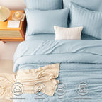 CozyLux King Size Comforter Set Light Blue Seersucker 7 Pieces Bed in a Bag King Comforter Set with Sheets, Luxury Bedding Set with Down Alternative Comforter, Sheets, Pillowcases & Shams All Seasons
