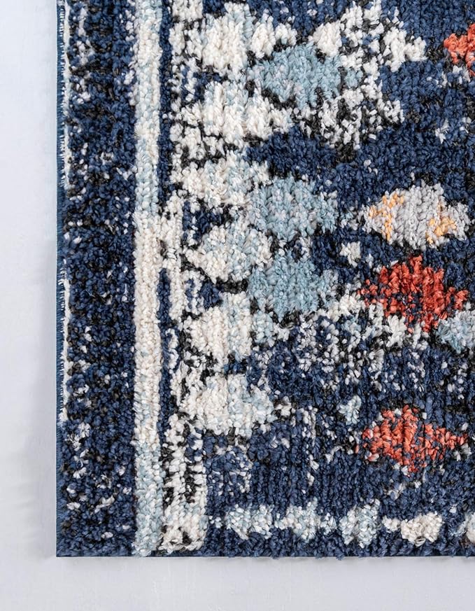 Rugs.com Morocco Collection Rug – 4' x 6' Navy Blue High-Pile Rug Perfect for Living Rooms, Large Dining Rooms, Open Floorplans