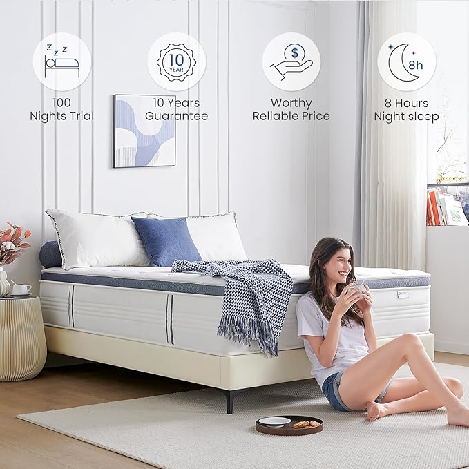 Queen Size Mattresses, 14 Inch Queen Size Mattress in a Box with Gel Memory Foam, Individually Pocketed Springs for Pressure Relief and Back Pain Relief - Plush