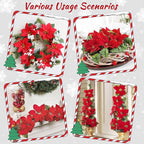 Christmas Decorations - 6 Pack Poinsettias Artificial Christmas Flowers, Fake Red Velvet Artificial Poinsettias Flowers for Christmas Tree Home Party Porch Yard Indoor Outdoor Decor