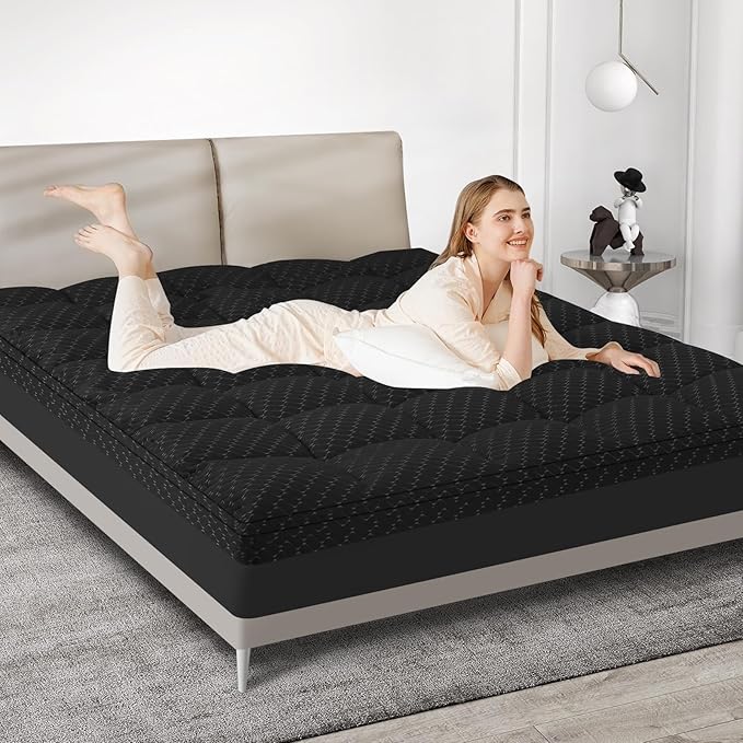 Dual Layer 3 Inch Memory Foam Mattress Topper Twin XL Size, 2 Inch Cooling Gel Memory Foam Plus 1 Inch Pillow Top Mattress Pad Cover, with 8-21 Inch Deep Pocket, Black