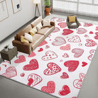 Area Rugs for Living Room 5x8 ft Cartoon Hand-Painted Red Love Washable Area Rug, Non Slip Floor Carpet, Ultra Soft Low Pile Rugs, for Bedroom, Dining Room, Office, Home Decor Rug