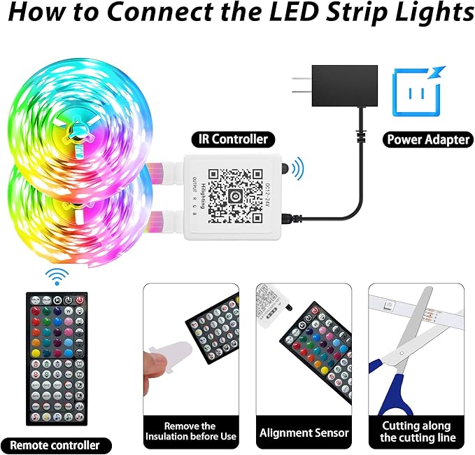 LED Strip Lights 150ft (2 * 75FT) for Bedroom - Music Sync Color Changing With Remote and App Control - RGB Cuttable Tape for Home Decor Gaming Accessories