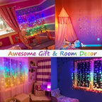 Rainbow Fairy String Curtain Lights with Remote, Twinkle LED Ombre Light Curtain for Girls Room, Bedroom, Teen Room, Kid's Room, Unicorn Theme, Party, Christmas Décor Gift (Rainbow)