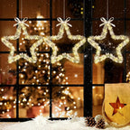 MAOYUE Christmas Window Lights 3 Pack Christmas Star Lights with Snow Pine Leaves Battery Operated Christmas Lights for Outdoor Christmas Decorations, Window, Indoor, Door, Porch, Party, Warm White