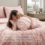 Bedsure Queen Comforter Set Pink - Bed in a Bag Queen Size Bedding 7 Pieces, GentleSoft™ Pintuck Bed Set Gift for Family, Pinch Pleat All Season Comforter with Sheets, Pillowcases & Shams