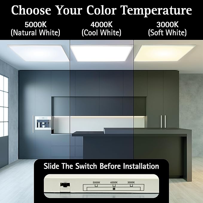 Ultralux 2x4 ft LED Light Panel - Edge Lit, Surface Mount Ceiling for Home & Office TRIAC Dimmable, Flicker-Free Slim with Adjustable Color Temperature (Matte White, 2 Pack) 2x4 (2 Pack)
