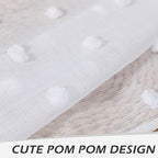 MYSKY HOME Small Curtains for Bedroom Windows Panels Light Filtering White Pom Pom Sheer Curtains 63 Inch Long for Nursery Girls Room Rod Pocket Kitchen Voile Drapes 52 x 63 inch 2 Sets