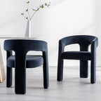 Modern Barrel Dining Chairs Set of 6, Velvet Upholstered Accent Side Chair with Arms Comfy Makeup Vanity Chairs, Dining Living Room Kitchen Chairs, Black