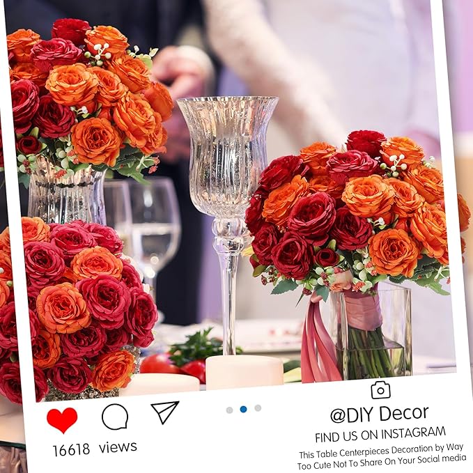 Geosar 8 Bundles Artificial Peonies Flowers Fake Silk Peony Bouquet Faux Peonies Flowers Bulk for Decoration Vase Floral Arrangements Wedding Party Table (Orange,Deep Red)