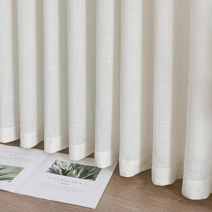 Neutral Linen Semi Sheer Curtains 90 Inches Long, Cream Textured Light Filtering Drapes for Living Room, Modern Farmhouse Window Decor, Privacy Pinch Pleat Curtain with Hooks