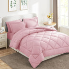 CozyLux Queen Comforter Set Pink - Bed in a Bag Queen Size 7 Pieces, Luxury Soft Bed Set for All Seasons, Bedding Set with Down Alternative Comforter, Sheets, Pillowcases & Shams