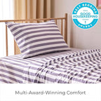 Mellanni Twin XL Sheets Set - 3 PC Iconic Collection Bedding - Hotel Luxury, Soft, Cooling Bed Sheets - Wrinkle, Fade, Stain Resistant (Twin Extra Long, Oxford Stripe Hazy Lilac)