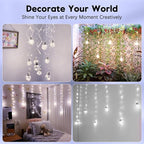 Minetom 200 LED Wishing Ball Curtain Lights - Fairy String Lights with Remote, USB Powered Waterproof for Christmas Wedding Party Bedroom Decoration, Pure White