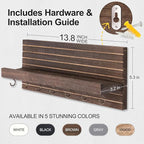 Decorative Key Holder for Wall with Shelf, Entryway Shelf with Hooks Holds Leashes, Jackets and Glasses – Sturdy Wood Keyholder Entrance Hanger with Mounting Hardware (Brown, Large)